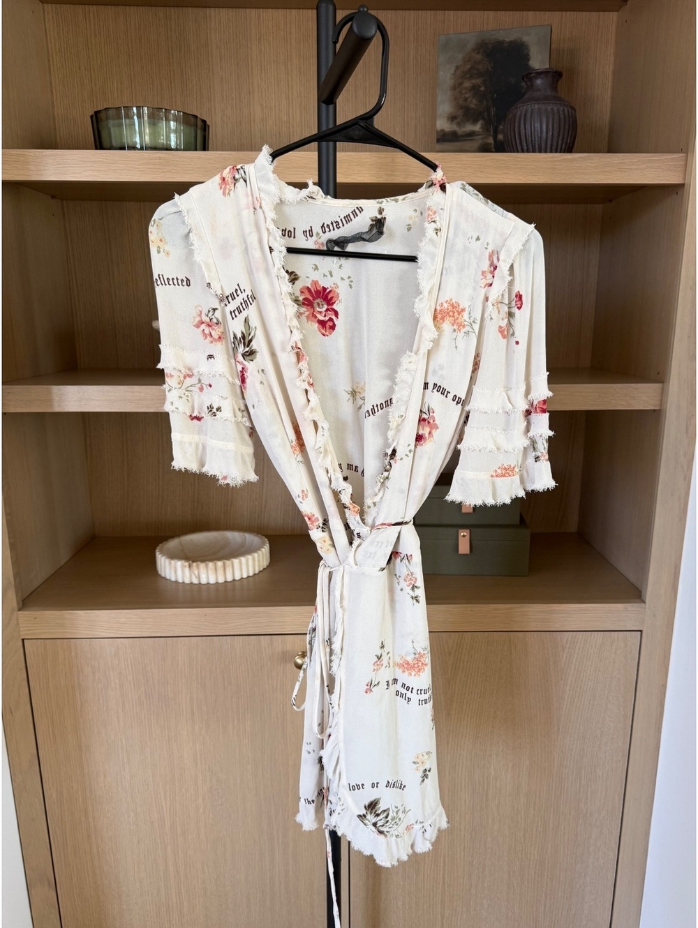 Reformation Floral Wrap Tie Mini Dress Tunic Ivory Size S